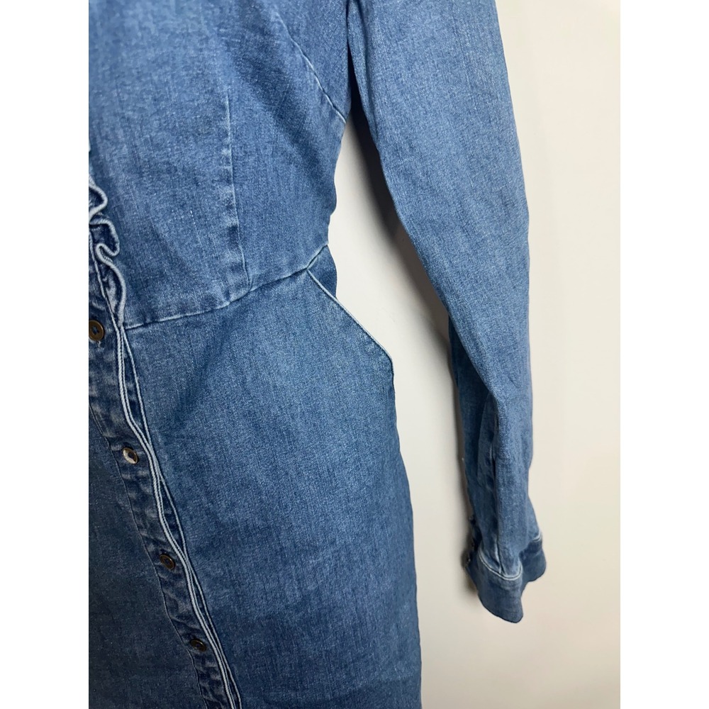 Boden Womens Blue Denim Ruffle Neck Button Front Long Sleeve Shirt Dress US 4R - Picture 3 of 9